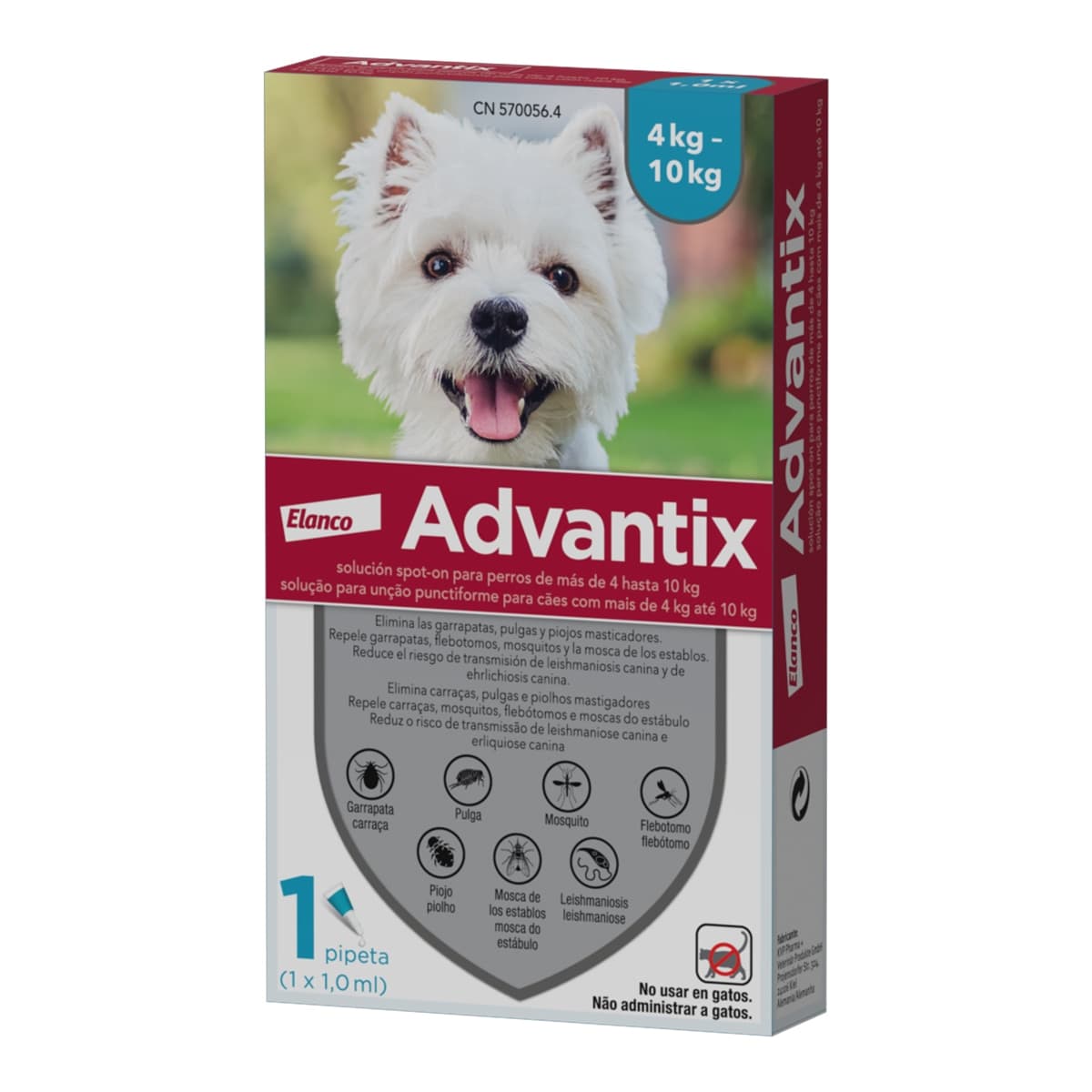 Advantix - Advantix 100 mg + 500 mg solución spot-on para perros (> 4 kg < 10 kg).