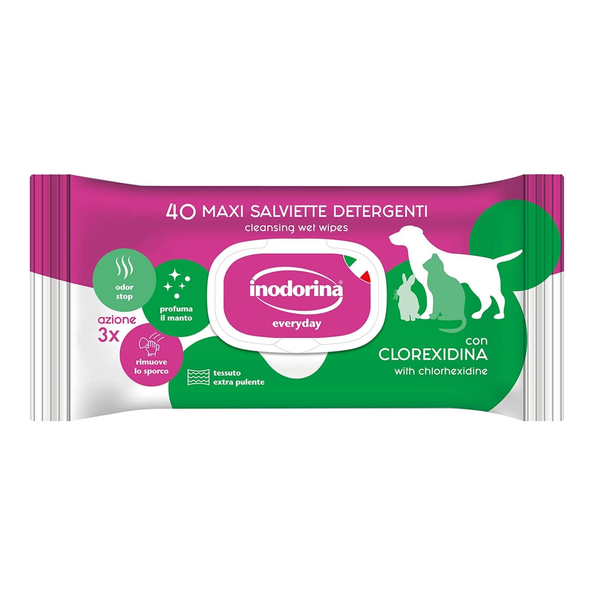 Inodorina - Toallitas Inodorina para perros y gatos Fresch con Clorhexidina 40 uds.