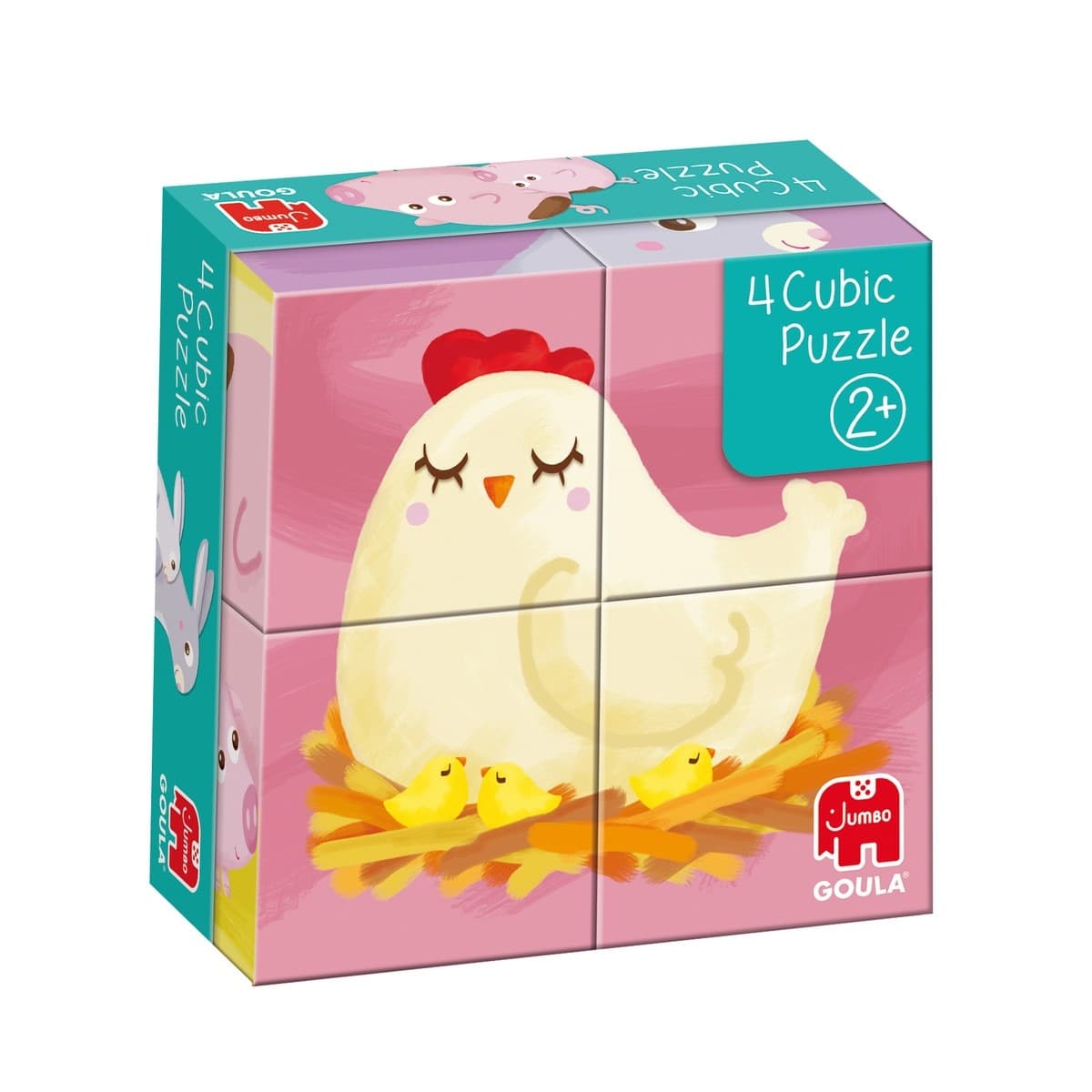 Goula - Juguete Puzzle cúbico de 4 cubos ilustrados con animales de la granja Cubic Goula.