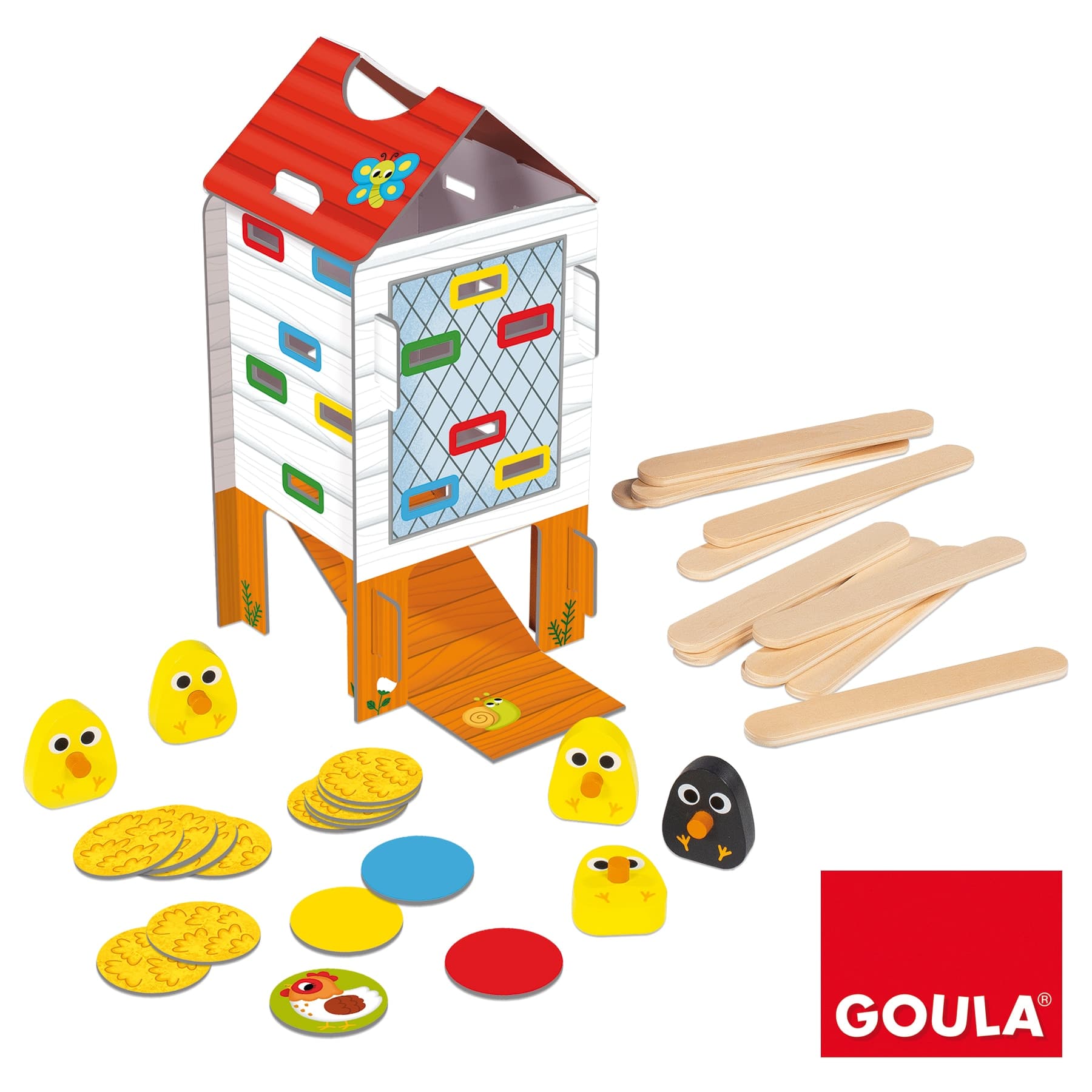 Goula - Juego de mesa competitivo Happy Chicken Juguete de Madera Goula.