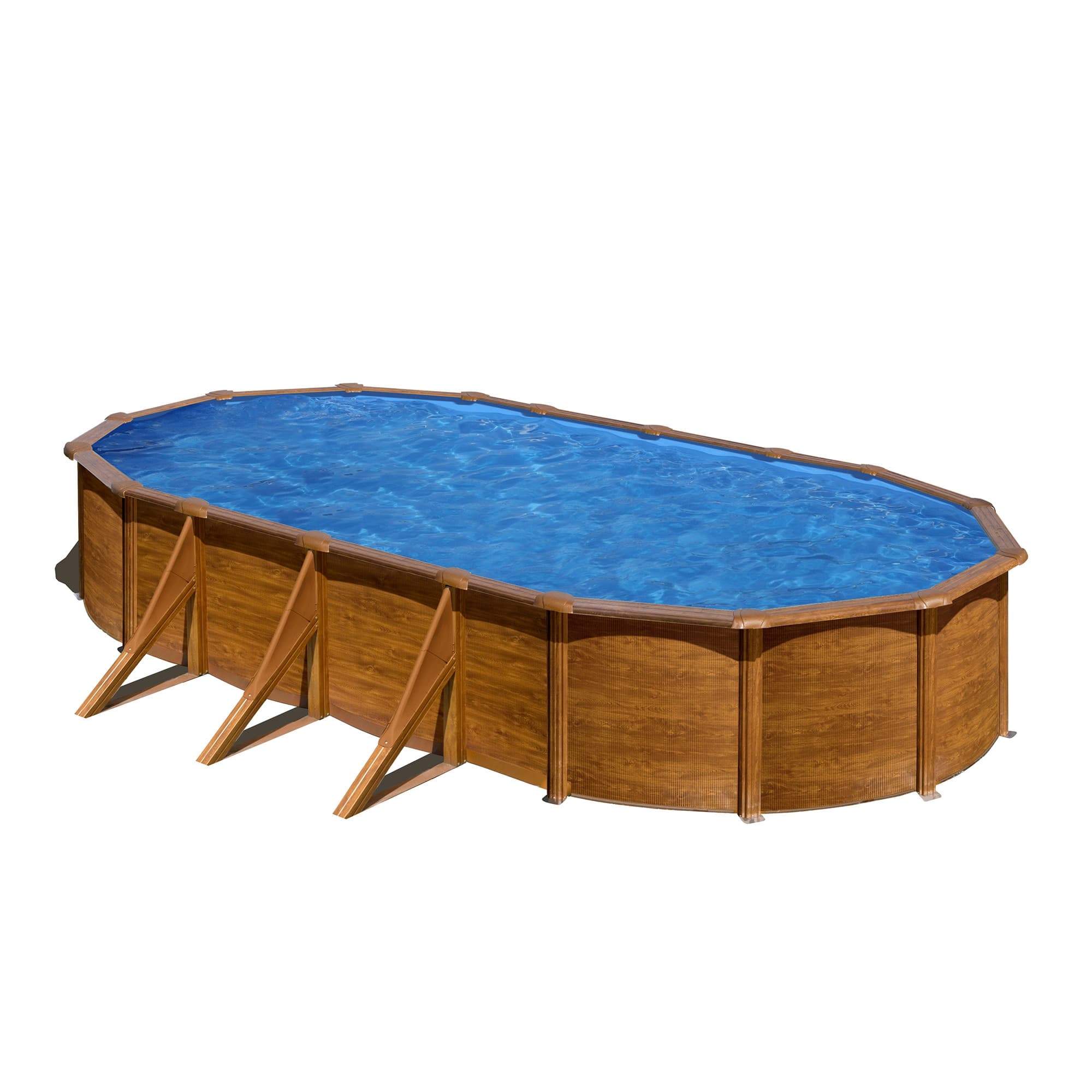 Gre - Piscina acero ovalada imitación madera 730 x 375 x 120 cm.