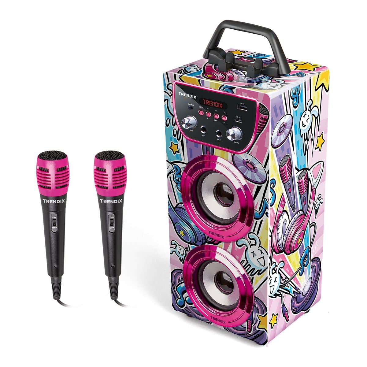 World Brands - Altavoz Karaoke Trendix dos microfonos, efecto eco..
