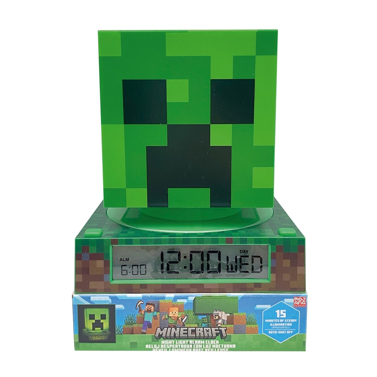 Minecraft - Lámpara 3D con despertardor y fecha Minecraft.