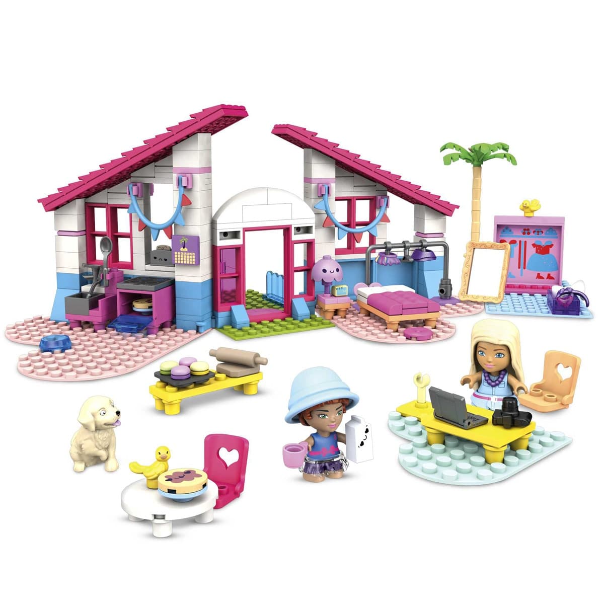 Mega Construx - Barbie Casa de Malibú muñecas con casa de bloques de construcción y accesorios de juguete.