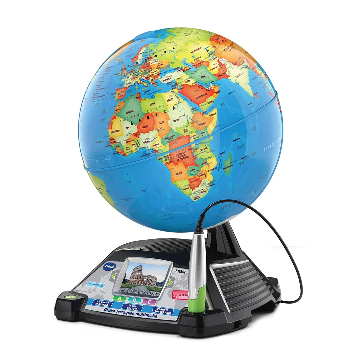 VTech Globo terráqueo multimedia, Globo interactivo con pantalla y + 600 imágenes y vídeos de la BBC VTech