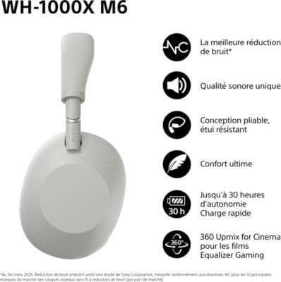 Casque SONY WH-1000XM6 IA Argent - Image 2