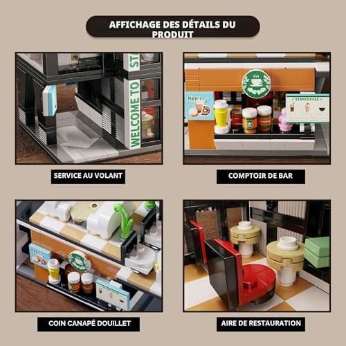Café City Jeu de Construction avec Éclairage LED, 581 Pièces Architecture Modèle Coffee Maison, Cadeau pour Enfants, Garçons, Filles et Adultes à partir de 6 Ans, Jouet Décoration - Image 5