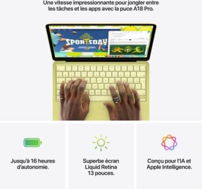Ordinateur Apple MACBOOK Neo Puce A18 Pro CPU 6 / GPU 5 coeurs Mémoire RAM 8Go Stockage 512Go SSD Indigo - Image 9