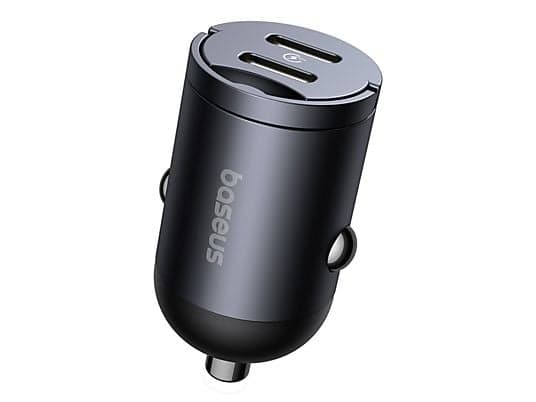 Cargador coche - Baseus Tiny Star Mini, 30W, 2x Tipo-C, Carga rápida, Multidispositivo, Con pestaña de extracción, Universal, Negro Cosmic - Image 3