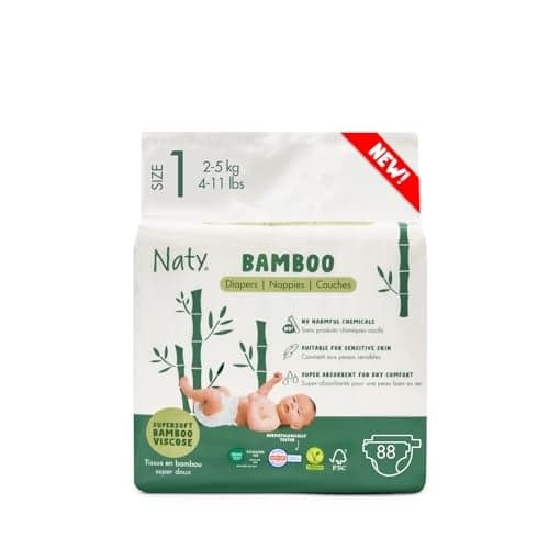 Naty Bamboo - Couches pour Bébé en fibres de viscose de bambou – Douceur soyeuse, Couches à base de plantes, Testées dermatologiquement pour peau sensible et super absorbantes (Taille 1, 88 unités) - Image 3