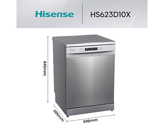 Lavavajillas - Hisense HS623D10X, 14 servicios, 7 programas, 60 cm, Media Carga, Tercera bandeja, Inox - Image 3