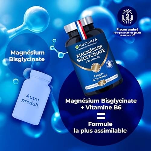 Magnésium Bisglycinate + Vitamine B6 - Sommeil, Stress, Fatigue - Absorption Maximale & Assimilation Facilitée - 90 Gélules Vegan - Nutrimea - Fabriqué en France - Image 7