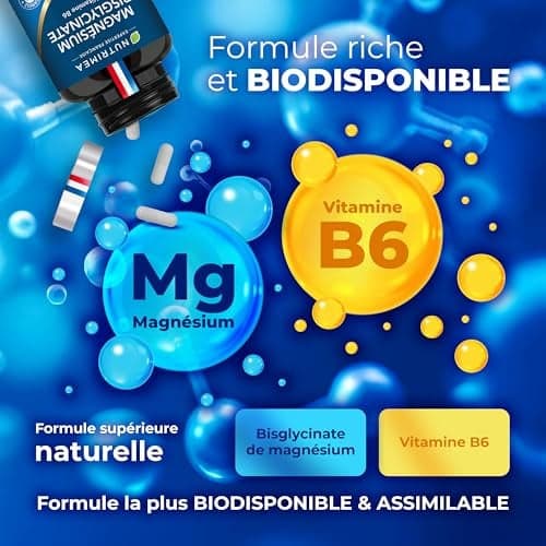 Magnésium Bisglycinate + Vitamine B6 - Sommeil, Stress, Fatigue - Absorption Maximale & Assimilation Facilitée - 90 Gélules Vegan - Nutrimea - Fabriqué en France - Image 5