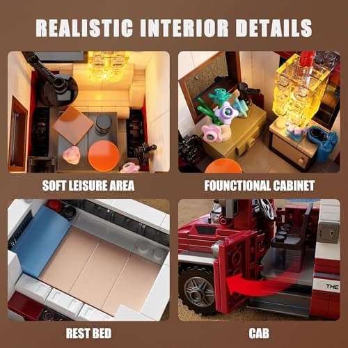 Jeu de Construction Véhicule de Camping Car 880 Pièces Maquette Voiture d'Aventures City avec Lumières et Accessoires Créative Cadeau Jouet pour Enfants Garçons Filles Dès 6 Ans - Image 5