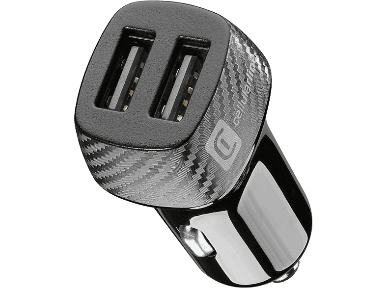 Cargador USB para coche - CellularLine MULTI, Doble puerto USB, 12 W, Universal, Negro - Image 1