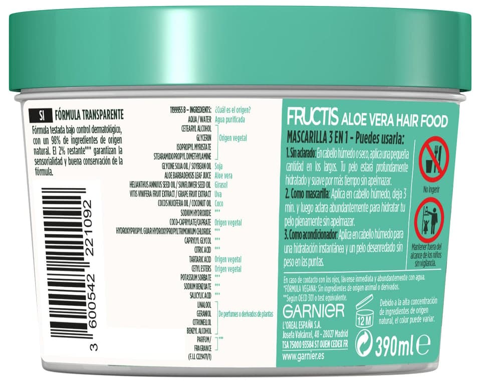 Garnier    

            Fructis Hair Food Mascarilla Cabello 3 en 1 Aloe Vera - Image 5