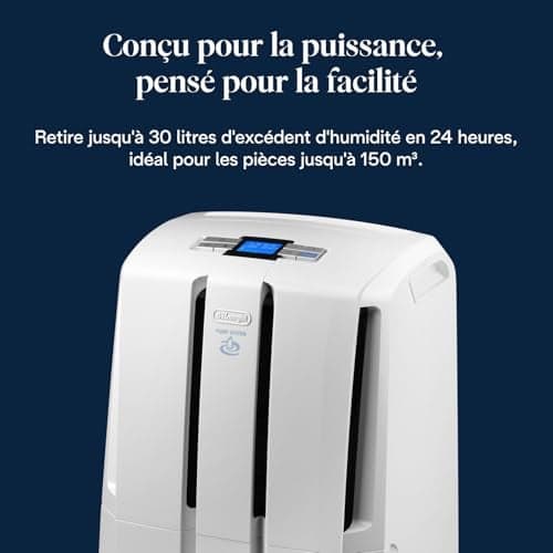 De’Longhi Tasciugo AriaDry - Déshumidificateur Portable pour la Maison, Élimination Humidité 30L/24h, Séchage, Anti-Moisissure, Pompe drainage 5m, Silencieux, Ecran LCD, Minuteur, Blanc (DD230P) - Image 4