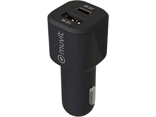 Cargador USB para coche - Muvit MCDCC0010, USB-A y USB-C, Universal, 20W, Negro - Image 3