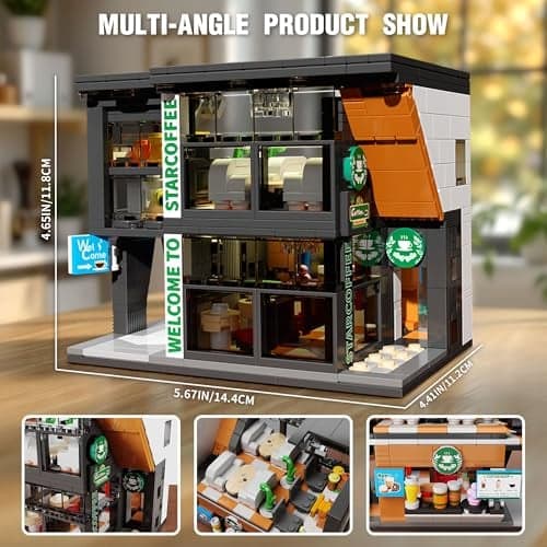 Café City Jeu de Construction avec Éclairage LED, 581 Pièces Architecture Modèle Coffee Maison, Cadeau pour Enfants, Garçons, Filles et Adultes à partir de 6 Ans, Jouet Décoration - Image 6