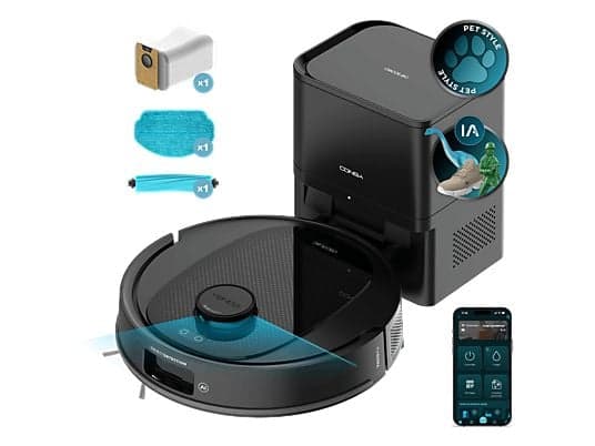 Robot friegasuelos - Cecotec Conga Y80, Navegación inteligente, Programable, 13000 Pa succión, Base de 2,5L, Cepillo para mascotas, Negro - Image 2