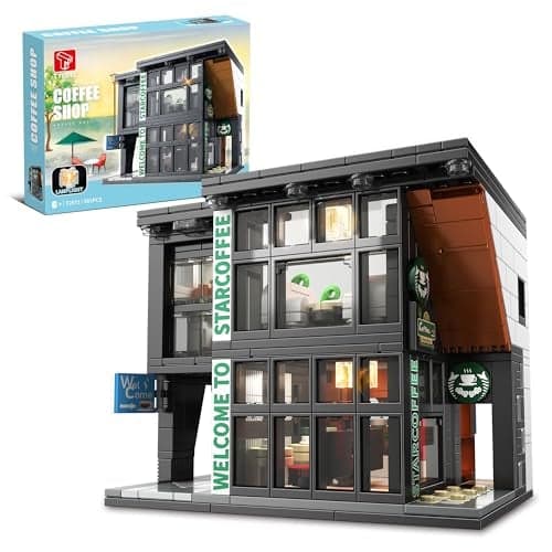 Café City Jeu de Construction avec Éclairage LED, 581 Pièces Architecture Modèle Coffee Maison, Cadeau pour Enfants, Garçons, Filles et Adultes à partir de 6 Ans, Jouet Décoration - Image 2