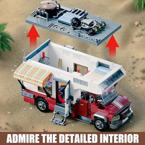 Jeu de Construction Véhicule de Camping Car 880 Pièces Maquette Voiture d'Aventures City avec Lumières et Accessoires Créative Cadeau Jouet pour Enfants Garçons Filles Dès 6 Ans - Image 6