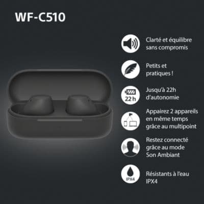 Ecouteurs SONY WF-C510 Noir - Image 3