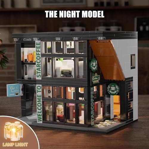 Café City Jeu de Construction avec Éclairage LED, 581 Pièces Architecture Modèle Coffee Maison, Cadeau pour Enfants, Garçons, Filles et Adultes à partir de 6 Ans, Jouet Décoration - Image 4