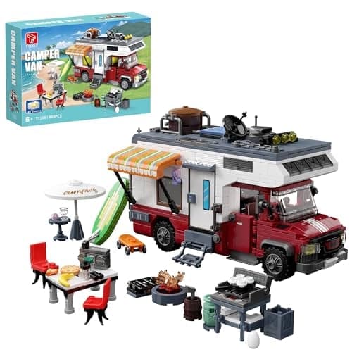 Jeu de Construction Véhicule de Camping Car 880 Pièces Maquette Voiture d'Aventures City avec Lumières et Accessoires Créative Cadeau Jouet pour Enfants Garçons Filles Dès 6 Ans - Image 2