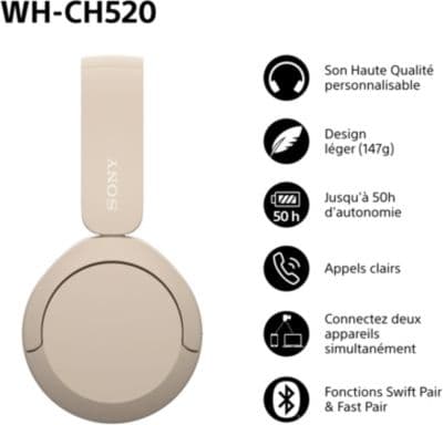 Casque SONY WH-CH520 Crème - Image 2