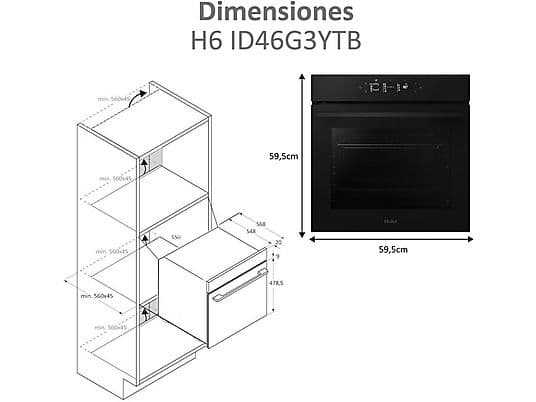 Horno - Haier H6 ID46G3YTB ID Series 4, Multifunción, Pirolítico e hidrolítico, 78 l, 59.5 cm, Negro - Image 3
