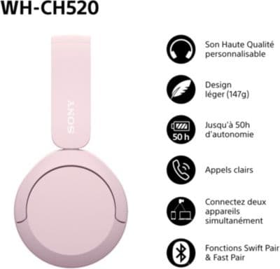 Casque SONY WH-CH520 Rose - Image 2