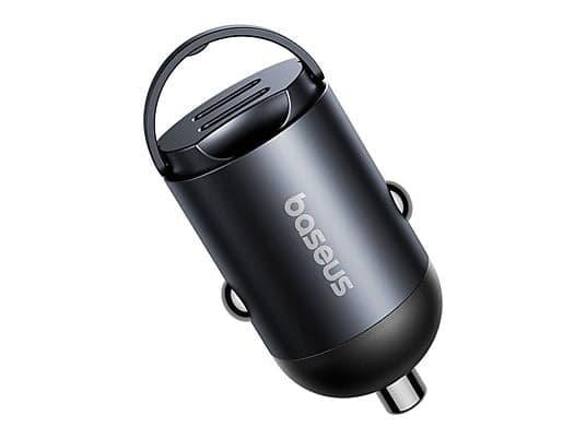 Cargador coche - Baseus Tiny Star Mini, 30W, 2x Tipo-C, Carga rápida, Multidispositivo, Con pestaña de extracción, Universal, Negro Cosmic - Image 4