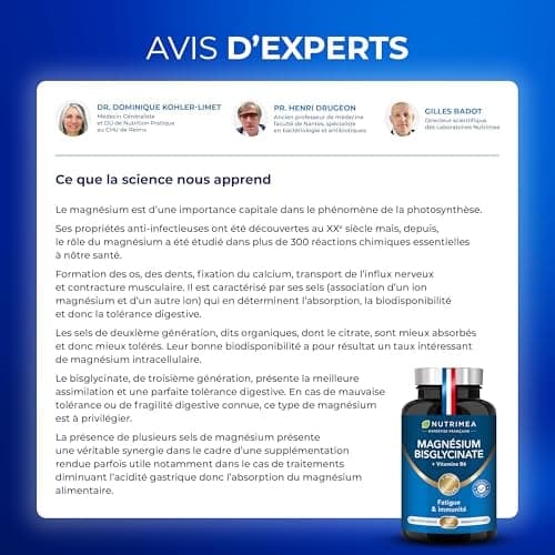 Magnésium Bisglycinate + Vitamine B6 - Sommeil, Stress, Fatigue - Absorption Maximale & Assimilation Facilitée - 90 Gélules Vegan - Nutrimea - Fabriqué en France - Image 8