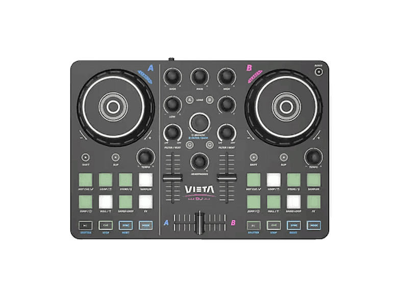 Mezcladora DJ - Vieta Pro Vega, 2 Canales, USB-C y Minijack 3.5mm, Tarjeta de Sonido Integrada, Negro - Image 1