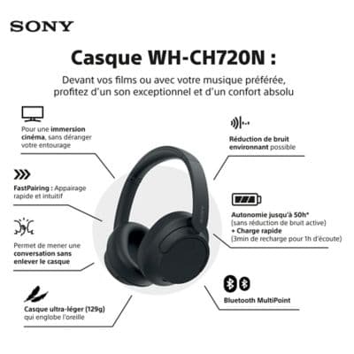 Casque SONY WH-CH720N Noir - Image 4