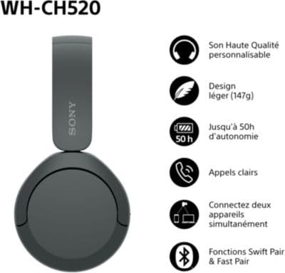 Casque SONY WH-CH520 Noir - Image 2