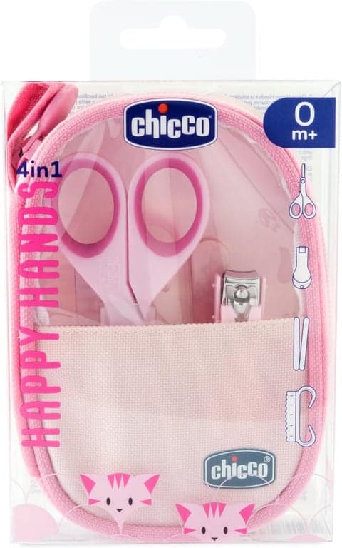 Chicco Set Manucure pour Bébé Fille, Avec Ciseaux, Lime en Carton, Coupe-ongles, Brosse à Ongles, Idée Cadeau pour Bébé Fille, Rose, 0 Mois+ - Image 1