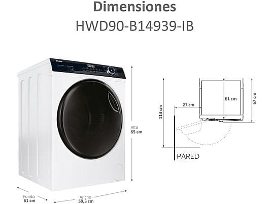 Lavadora secadora - Haier I-Pro Series 3 HWD90-B14939-IB, 9 kg+6 kg, 1400rpm, 15 programas, Motor Direct Motion, Vapor, Blanco - Image 6