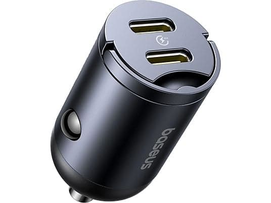 Cargador coche - Baseus Tiny Star Mini, 30W, 2x Tipo-C, Carga rápida, Multidispositivo, Con pestaña de extracción, Universal, Negro Cosmic - Image 2