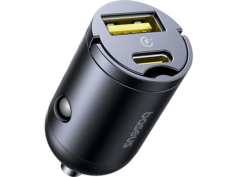 Cargador coche - Baseus Tiny Star Mini, Universal, Tipo-C y USB, 30W, Con cable, Negro Cosmic - Image 1