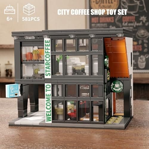 Café City Jeu de Construction avec Éclairage LED, 581 Pièces Architecture Modèle Coffee Maison, Cadeau pour Enfants, Garçons, Filles et Adultes à partir de 6 Ans, Jouet Décoration - Image 3