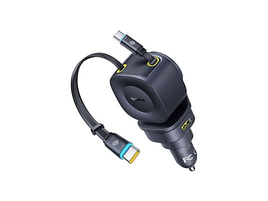 Cargador coche - Baseus PrimeTrip VR2 Max, Universal, Tipo C y USB, Sistema retráctil magnético, Carga rápida multidispositivo, Giro 450º, 100W, Negro - Image 3