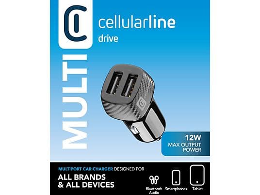 Cargador USB para coche - CellularLine MULTI, Doble puerto USB, 12 W, Universal, Negro - Image 4
