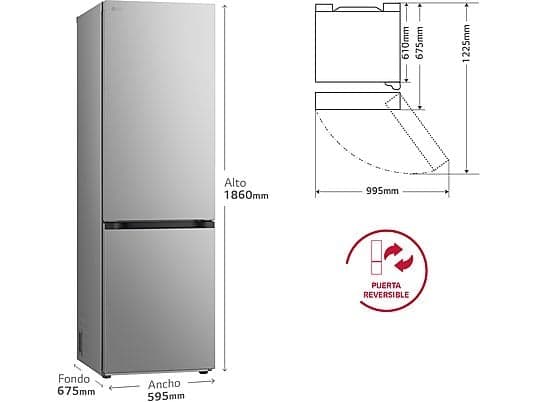 Frigorífico combi - LG GBV3100CPY, No Frost, 186 cm, 344 L, DoorCooling+™, FRESHBalancer™, Inox antihuellas - Image 5