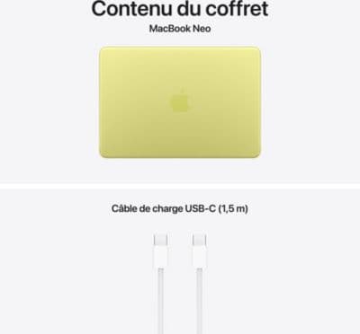 Ordinateur Apple MACBOOK Neo Puce A18 Pro CPU 6 / GPU 5 coeurs Mémoire RAM 8Go Stockage 256Go SSD Jaune agrume - Image 10