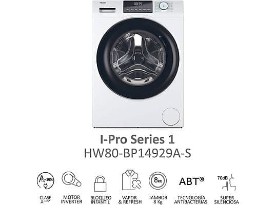Lavadora carga frontal - Haier I-Pro Series 1 HW80-BP14929A-S, 8 kg, 1400 rpm, Motor Inverter, Función Vapor, Antibacterias, Blanco - Image 5