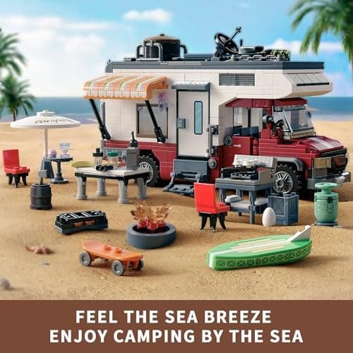 Jeu de Construction Véhicule de Camping Car 880 Pièces Maquette Voiture d'Aventures City avec Lumières et Accessoires Créative Cadeau Jouet pour Enfants Garçons Filles Dès 6 Ans - Image 7