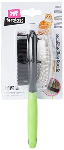 Ferplast Double Brush for Cats - Short, Medium & Long Hair - Stainless Steel Rounded Heads - Soft Bristles - Ergonomic Soft Handle - Size S, Green - Image 5