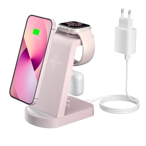 3 in 1 Induction Charger, INNISTO Fast Charger Induction Charger Station Compatible with iPhone 17/16/15/14/13/12Pro/Pro Max, Apple Watch Ultra/10/9/8/7/SE/SE2/6/5/4 AirPods321/Pro1 Pink - Image 3